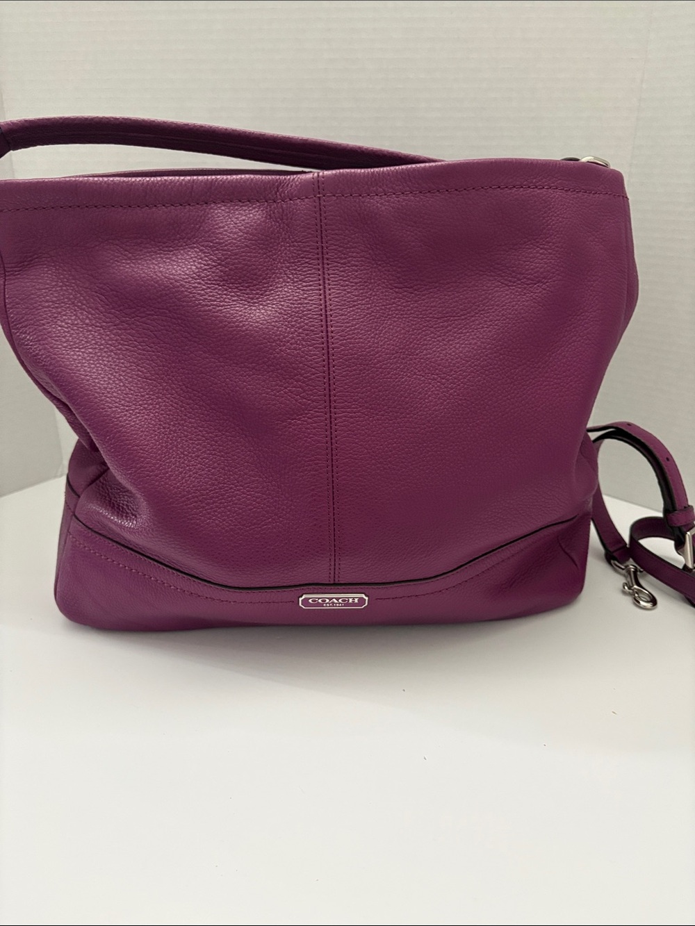 Coach Pebbled Leather Shoulder Bag in Plum